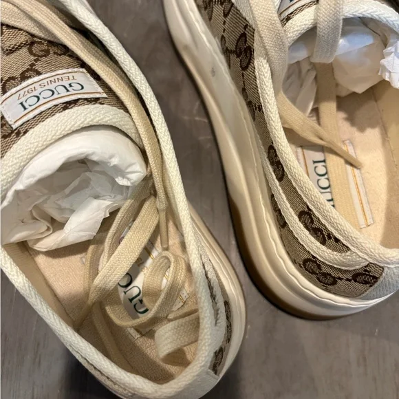 Gucci Tan Monogram Canvas Sneakers - Picture 6 of 10